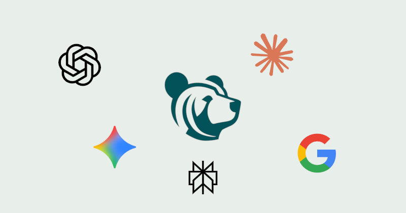 Ayzeo MCP server connecting the Ayzeo bear logo to OpenAI, Anthropic, Google Gemini, and other AI clients