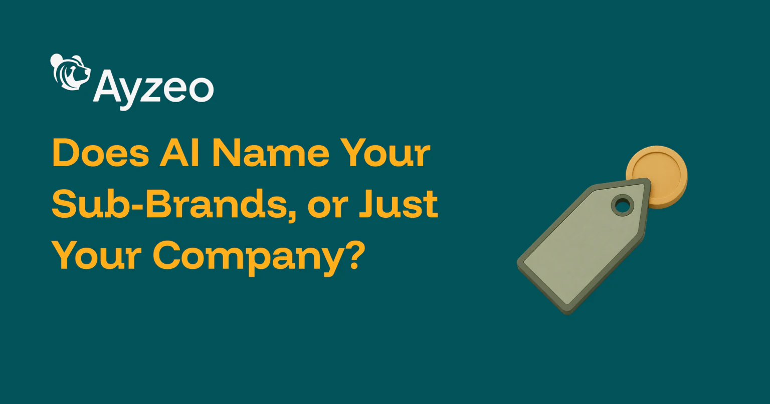 Ayzeo article title card: Does AI Name Your Sub-Brands, or Just Your Company?